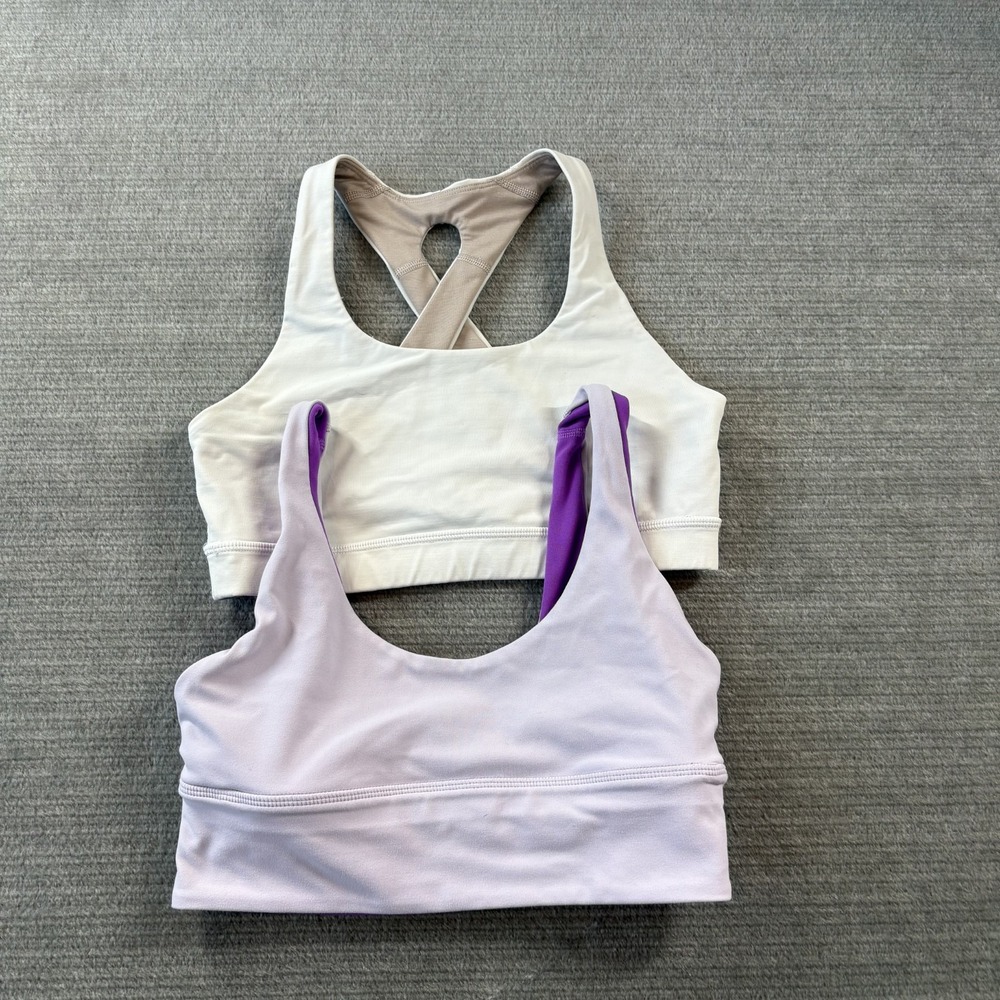 Lululemon Sports Bra Lot of 2 Women 6 White/Purple Unpadded Wireless Gym Running